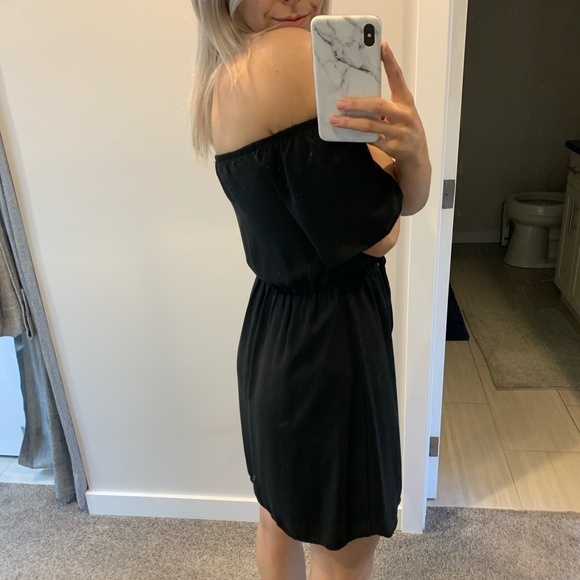 Everly Off Shoulder Tie Front Black Mini Dress - Picture 7 of 8